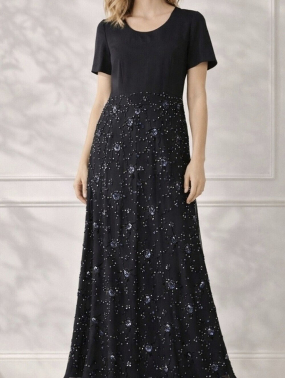 Vintage Black Beaded Evening Dress – Elegant Maxi with Floral Embellishment